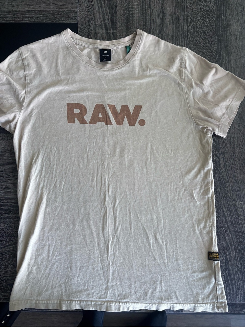 G-Star RAW Logo Graphic T-Shirt Mens Medium Beige Short Sleeve Casual Cotton Tee
